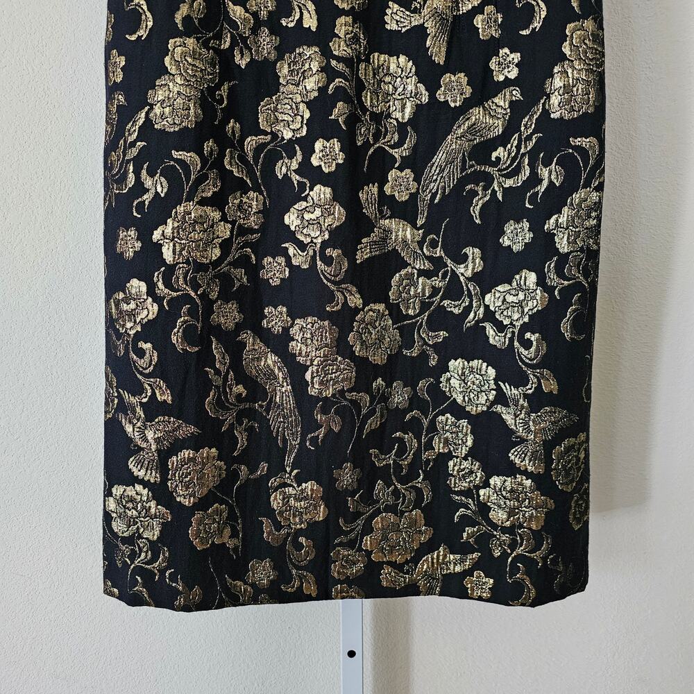 MAEVE Antropologie NWT Black & Gold Slim Jacquard Botanical Mini Dress Sz 14 - Picture 8 of 16